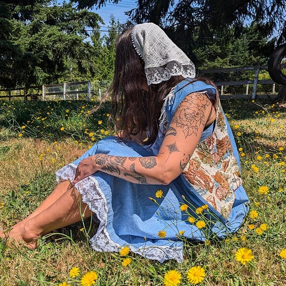 Vintage Chambray Old West Tapestry Vest w/Tassel Yoke - Picture 1 of 6